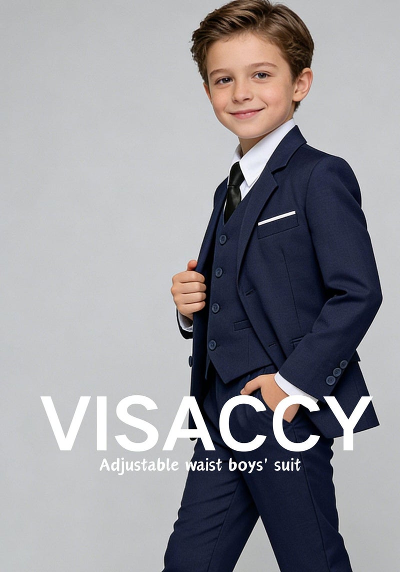 Visaccy Boys Suit Ring Bearer Outfit for Boy First Communion Kids Navy Suits Size 14 - Image 4